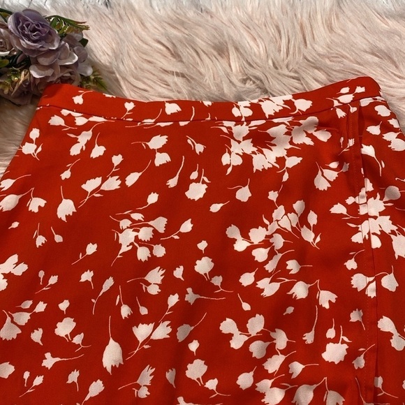 NWOT J. Crew Factory Poppy Red Orange Floral Faux Wrap High Low Midi Skirt - Picture 5 of 12